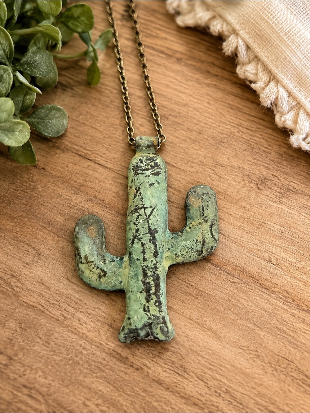 Blazin Roxx Patina Cactus Necklace and Earrings Set - Picture 3 of 6